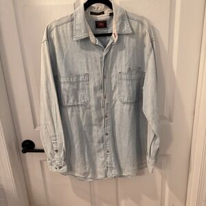 Wrangler Hero Faded Denim Western Shirt Mens Sz L Cowboy Vintage Rodeo Button Up